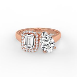 Rebeca Two Stone Emerald and Pear Toi et Moi Grown Diamond Ring