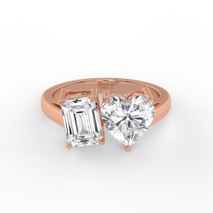 Lola Two Stone Heart and Emerald Toi Et Moi Grown Diamond Ring