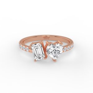 Vega Two Stone Emerald and Heart Toi Et Moi Grown Diamond Ring