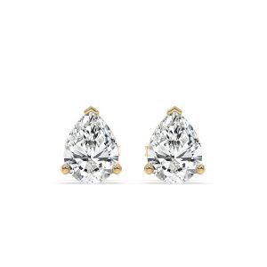 Three Prong Pear Diamond Stud Earrings